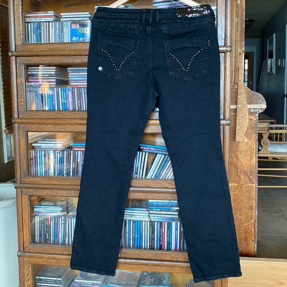 “Liquid” Black Jeans With Studs and Sequins. Size 13/14